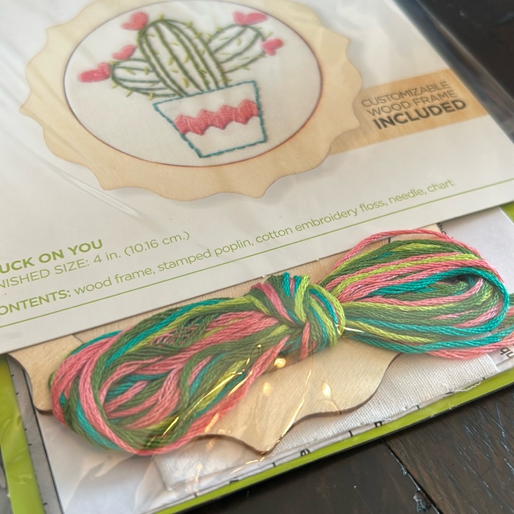 💕 Bucilla My 1st Stitch Cactus Embroidery Kit With Pink and Green Threads New - Picture 4 of 10
